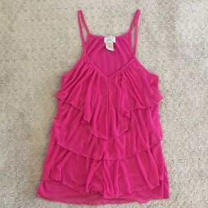🌷 Tiered ruffle hot pink tank top, size S